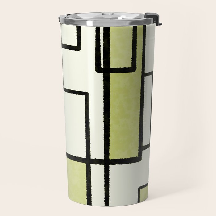 Piet Composition in Retro Avocado Sage Light Green Mid-Century Modern Minimalist Geometric Abstract Travel Mug Gallery Image 2