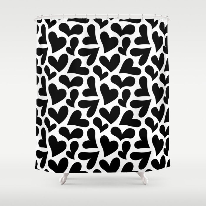 Black and white love heart shape pattern Shower Curtain Gallery Image 1