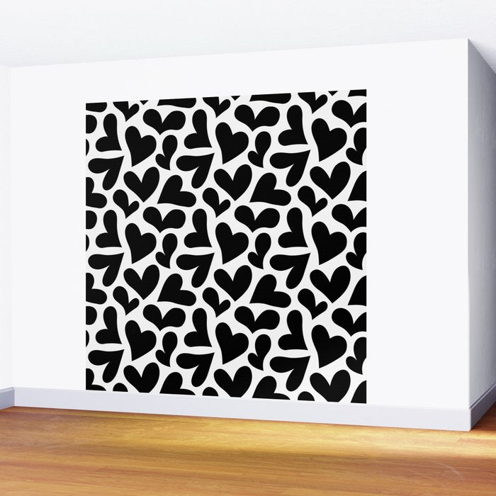 Black and white love heart shape pattern Wall Mural Gallery Image 2
