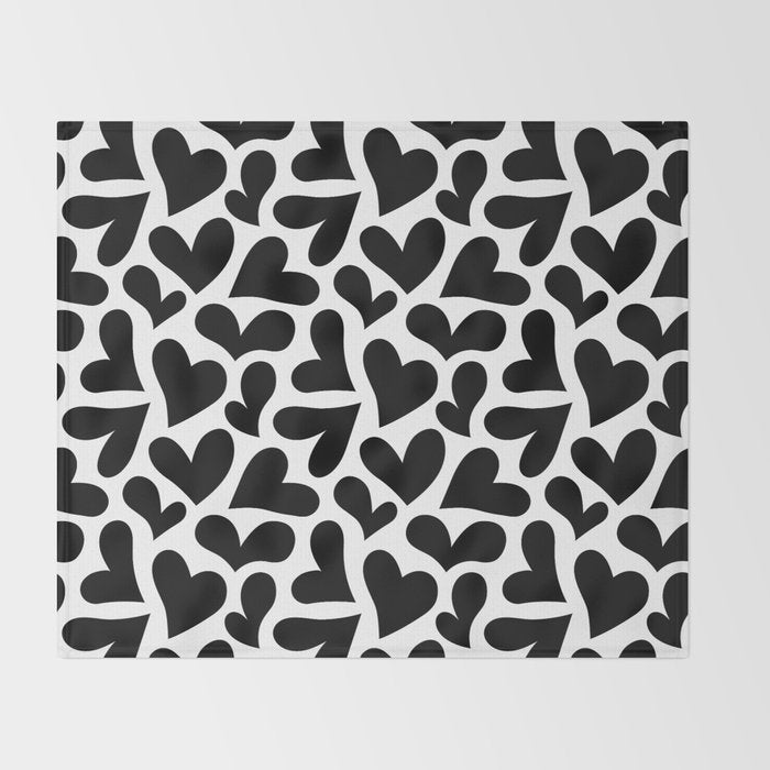 Black and white love heart shape pattern Throw Blanket Gallery Image 2