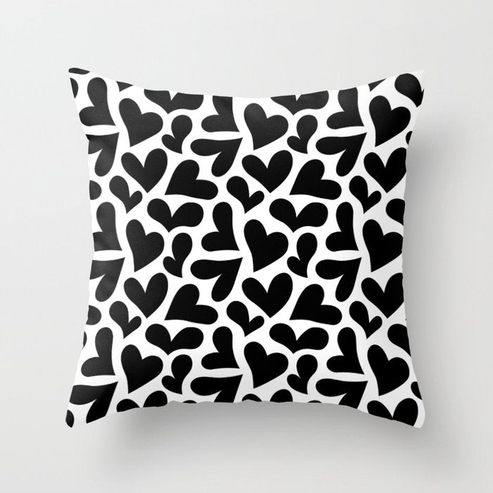 Black and white love heart shape pattern Throw Pillow Gallery Image 1