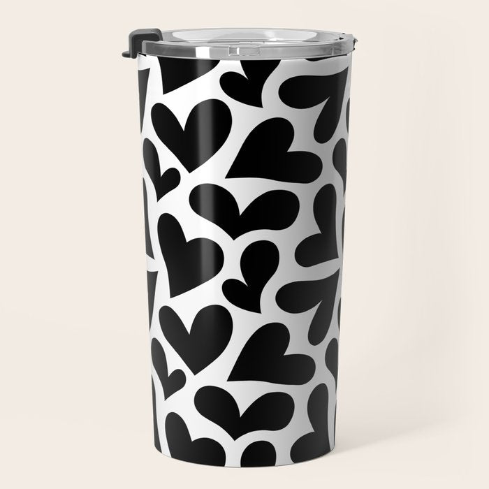 Black and white love heart shape pattern Travel Mug Gallery Image 3