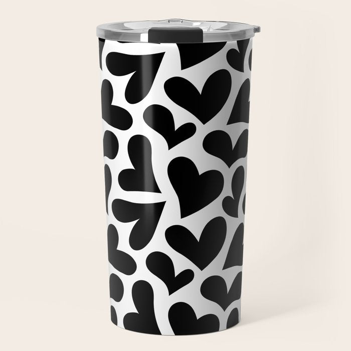 Black and white love heart shape pattern Travel Mug Gallery Image 1