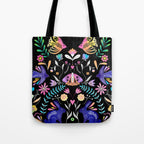 Folk Art Florals black in colors Tote Bag Gallery Image 1