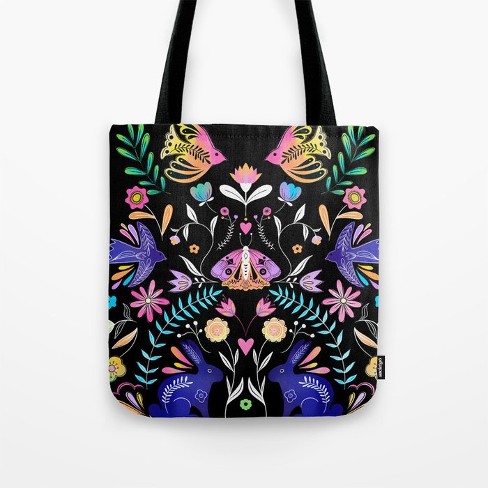 Folk Art Florals black in colors Tote Bag Gallery Image 1
