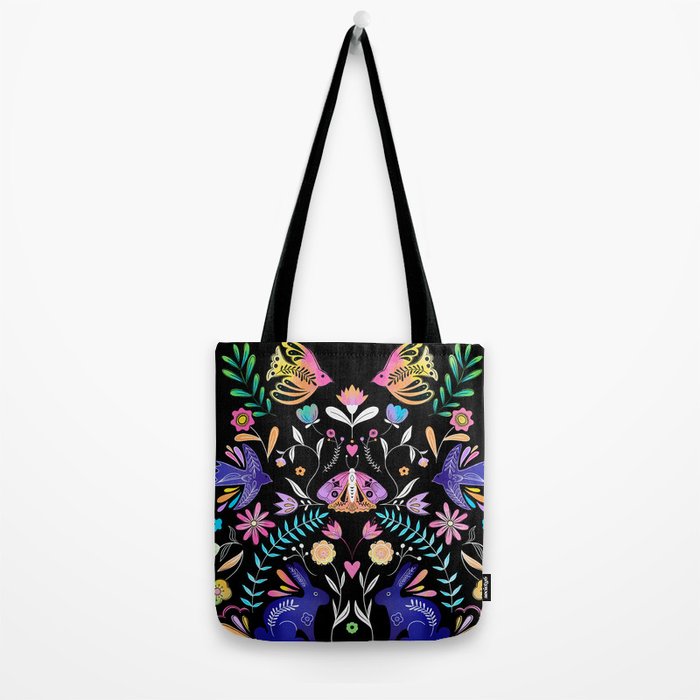 Folk Art Florals black in colors Tote Bag Gallery Image 2