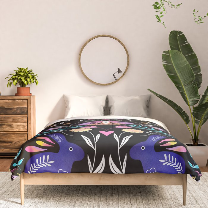 Folk Art Florals black in colors Comforter Gallery Image 3