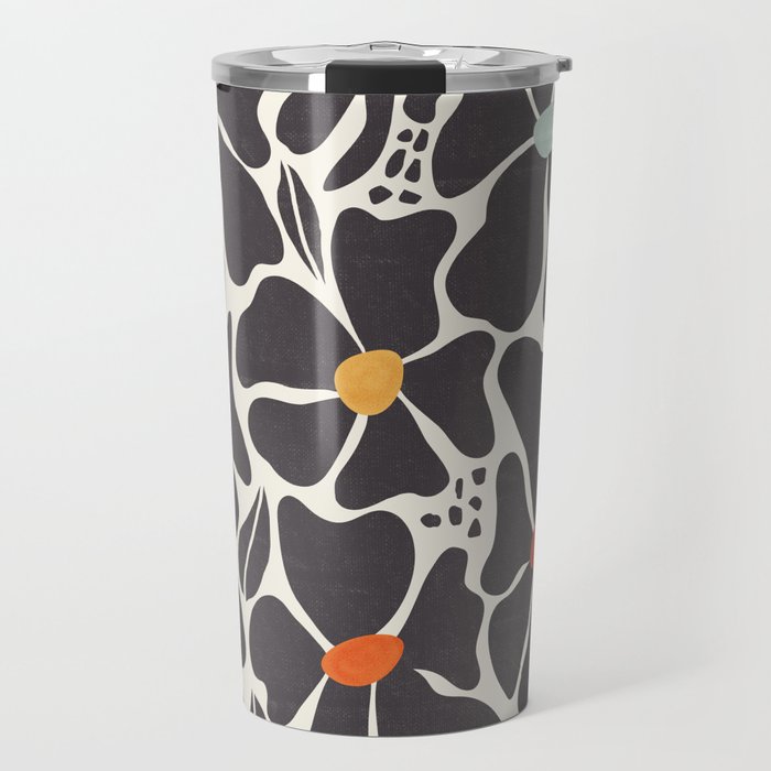 Abstract Black Florals Travel Mug Gallery Image 1
