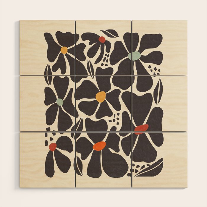 Abstract Black Florals Wood Wall Art Gallery Image 1