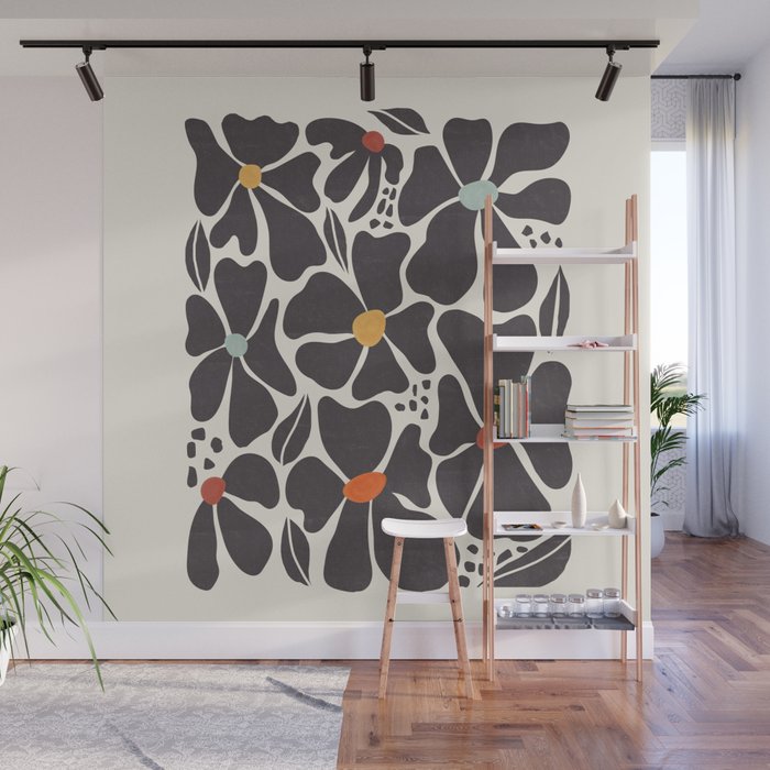 Abstract Black Florals Wall Mural Gallery Image 1