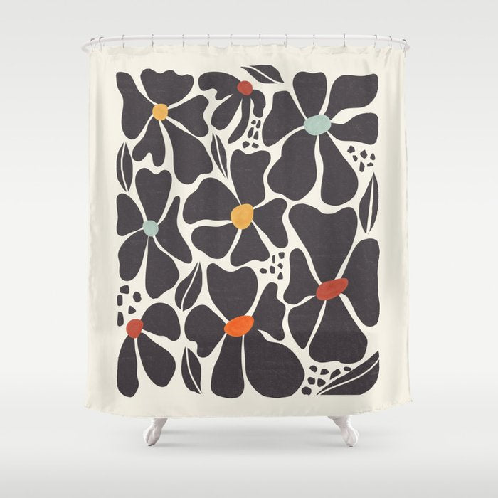 Abstract Black Florals Shower Curtain Gallery Image 1