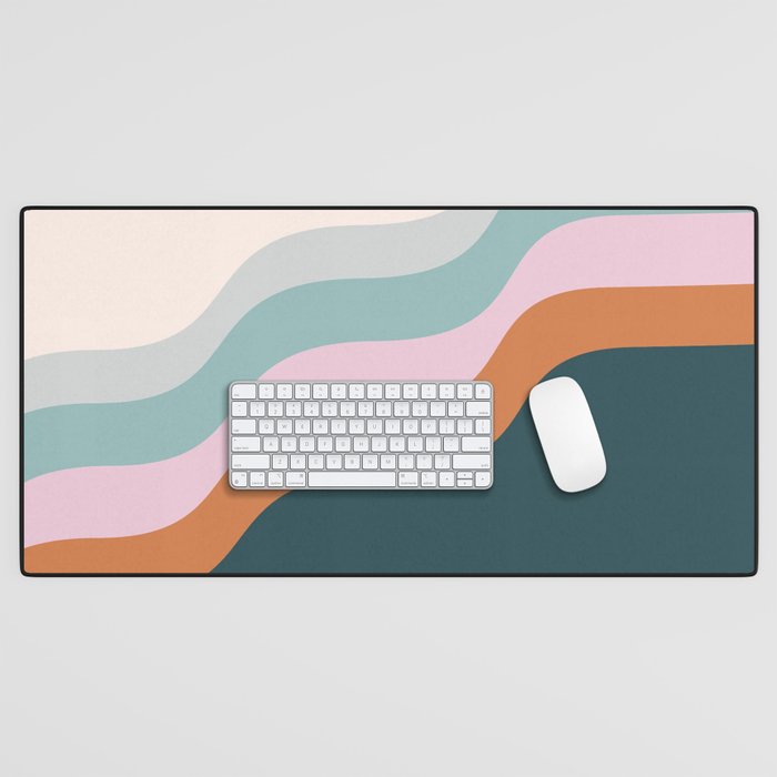 Abstract Diagonal Waves in Teal, Terracotta, and Pink Desk Mat Gallery Image 1