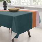 Abstract Diagonal Waves in Teal, Terracotta, and Pink Tablecloth Gallery Image 3
