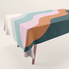 Abstract Diagonal Waves in Teal, Terracotta, and Pink Tablecloth Gallery Image 1
