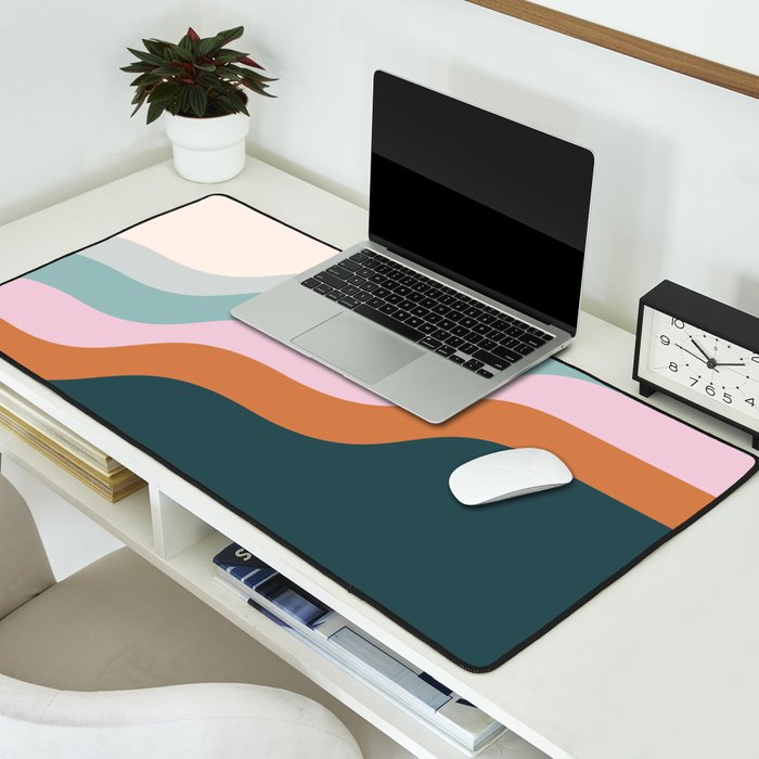 Abstract Diagonal Waves in Teal, Terracotta, and Pink Desk Mat Gallery Image 2