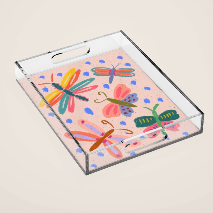Happy and Colorful Butterflies Illustration Acrylic Tray Gallery Image 1