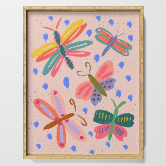 Happy and Colorful Butterflies Illustration Serving Tray Gallery Image 1