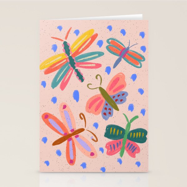 Happy and Colorful Butterflies Illustration Stationery Card Gallery Image 1