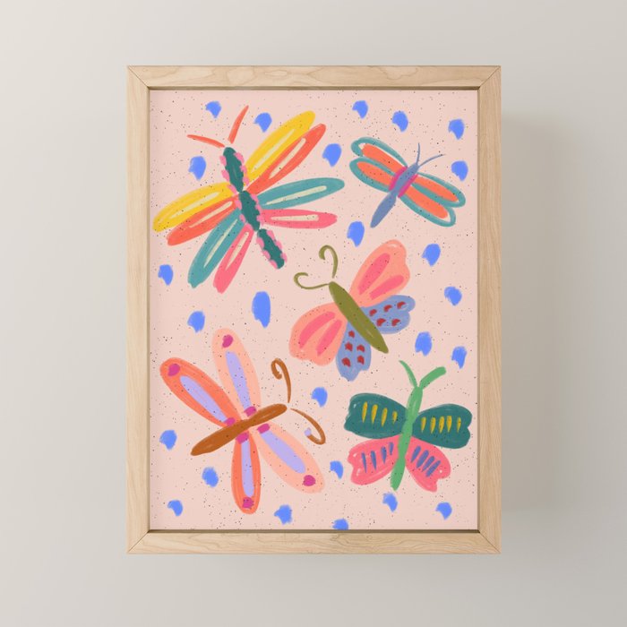 Happy and Colorful Butterflies Illustration Mini Art Print Gallery Image 1