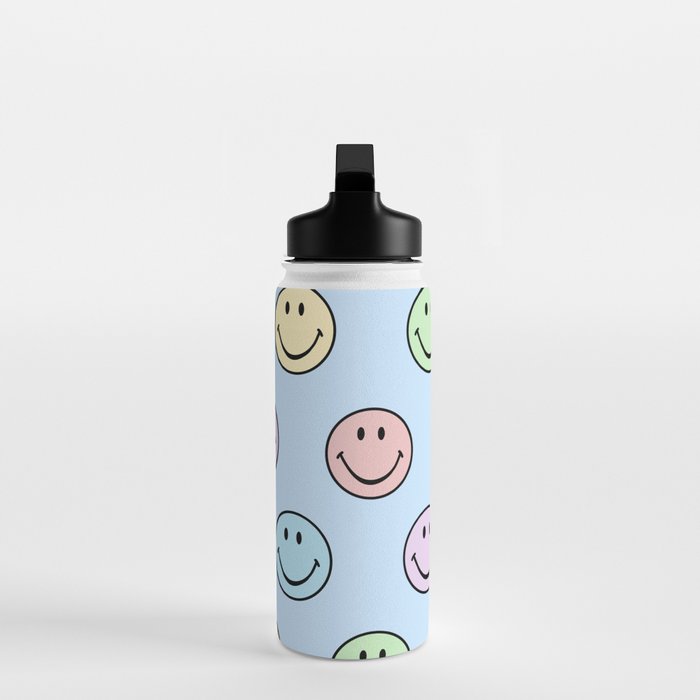 Pastel Blue Colorful Smiley Faces Water Bottle Gallery Image 3