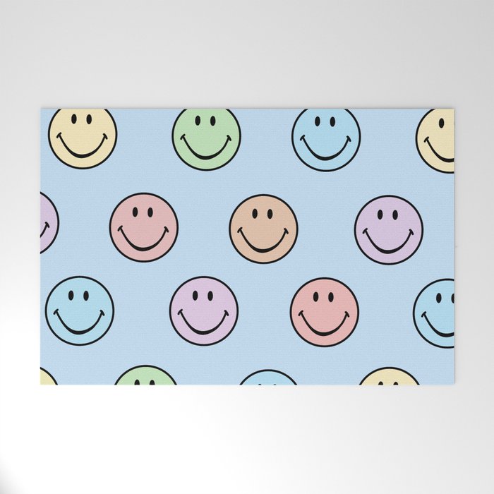 Pastel Blue Colorful Smiley Faces Welcome Mat Gallery Image 1