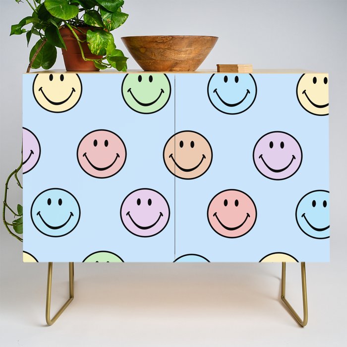 Pastel Blue Colorful Smiley Faces Credenza Gallery Image 1