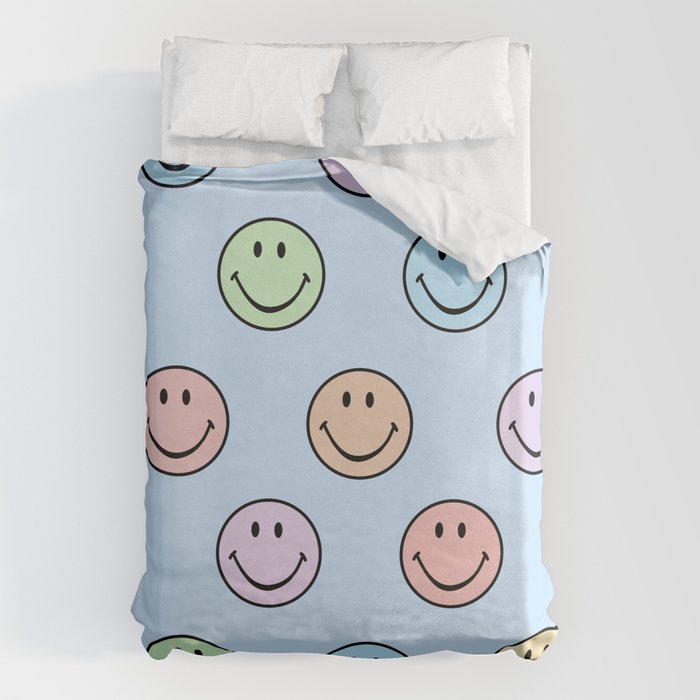Pastel Blue Colorful Smiley Faces Duvet Cover Gallery Image 6