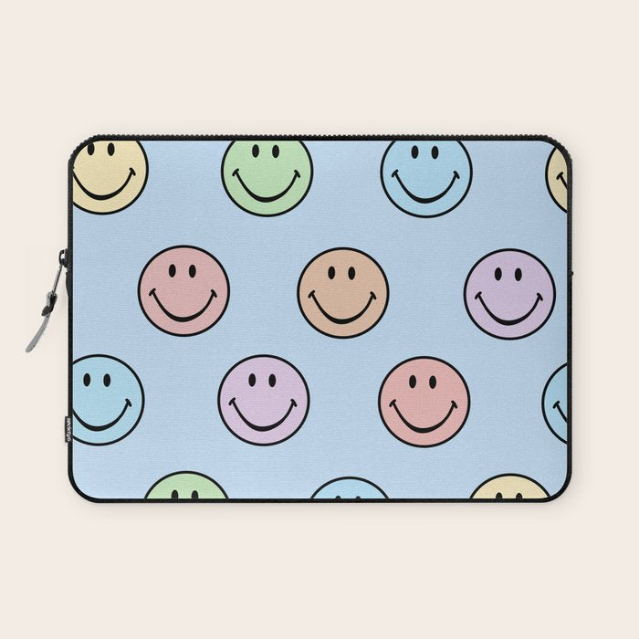 Pastel Blue Colorful Smiley Faces Laptop Sleeve Gallery Image 1