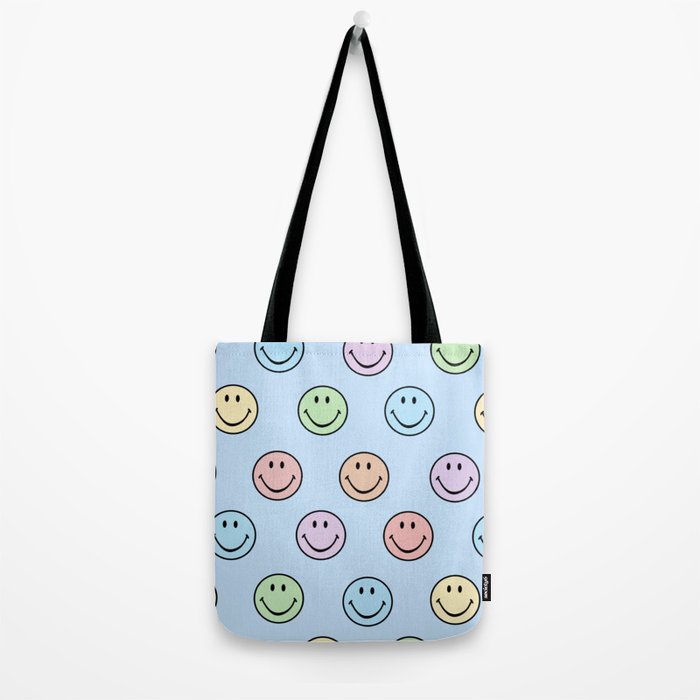 Pastel Blue Colorful Smiley Faces Tote Bag Gallery Image 2