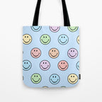 Pastel Blue Colorful Smiley Faces Tote Bag Gallery Image 1