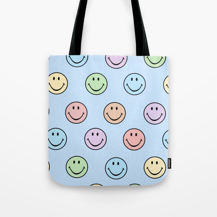Pastel Blue Colorful Smiley Faces Tote Bag Gallery Image 1
