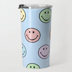 Pastel Blue Colorful Smiley Faces Travel Mug Gallery Image 3