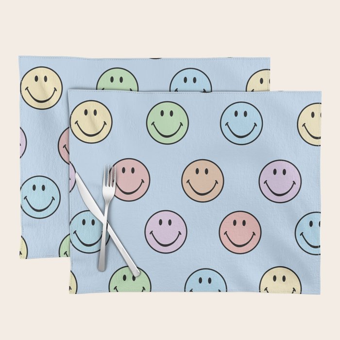 Pastel Blue Colorful Smiley Faces Placemat Gallery Image 1