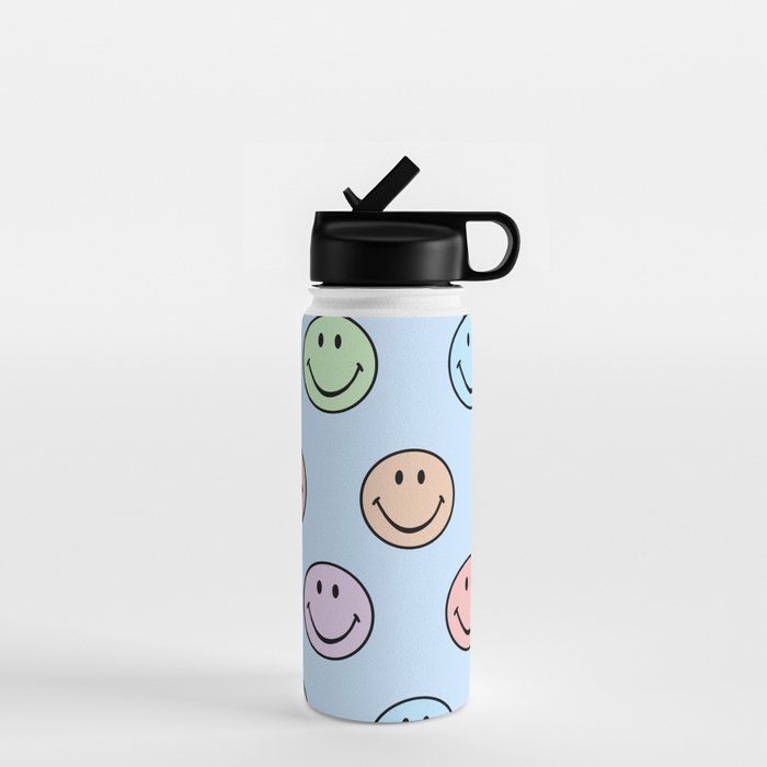 Pastel Blue Colorful Smiley Faces Water Bottle Gallery Image 1