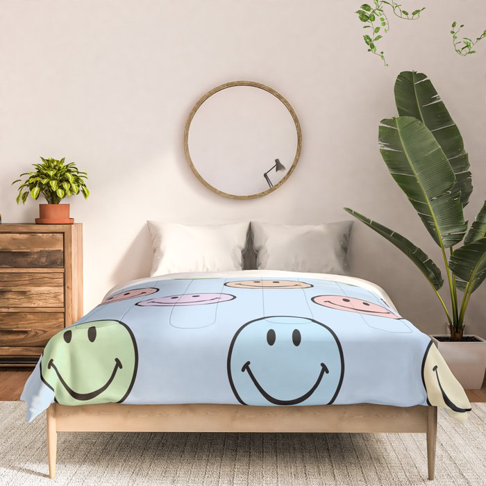 Pastel Blue Colorful Smiley Faces Comforter Gallery Image 3