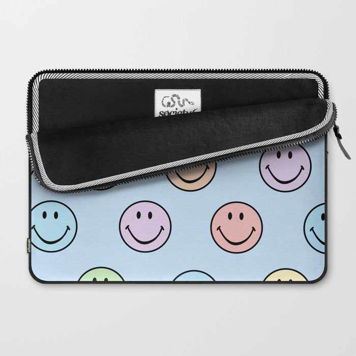 Pastel Blue Colorful Smiley Faces Laptop Sleeve Gallery Image 2