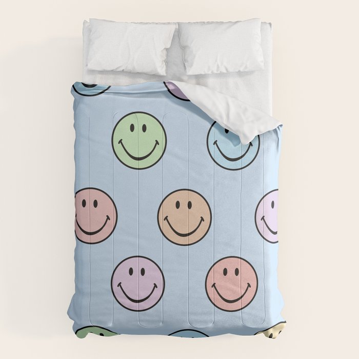 Pastel Blue Colorful Smiley Faces Comforter Gallery Image 6