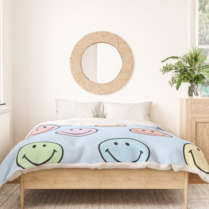 Pastel Blue Colorful Smiley Faces Duvet Cover Gallery Image 3