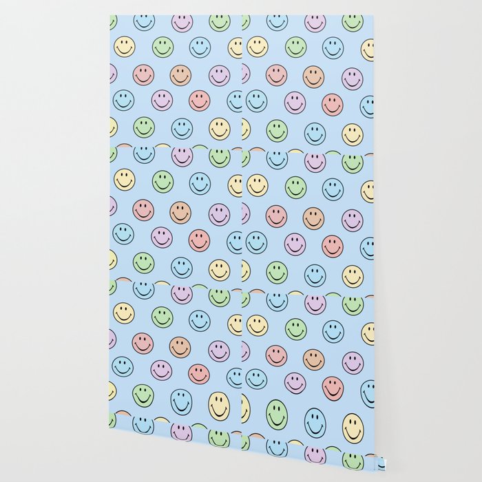 Pastel Blue Colorful Smiley Faces Wallpaper Gallery Image 2