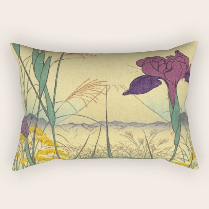 Hankjin Views - Nature Ukiyo Landscape in Green, Purple, Yellow & Orange Rectangular Pillow Gallery Image 2