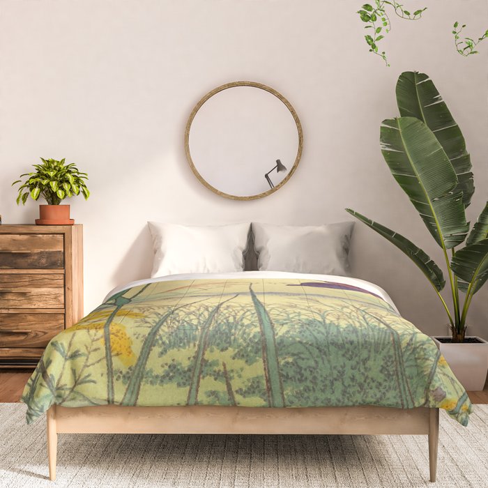 Hankjin Views - Nature Ukiyo Landscape in Green, Purple, Yellow & Orange Comforter Gallery Image 3