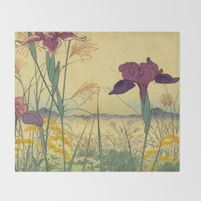 Hankjin Views - Nature Ukiyo Landscape in Green, Purple, Yellow & Orange Throw Blanket Gallery Image 2
