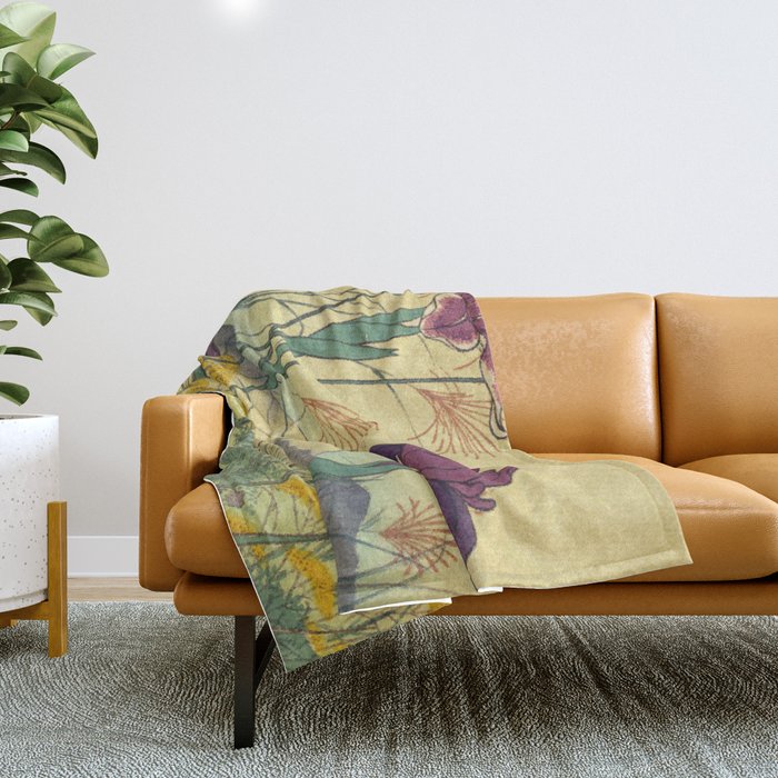 Hankjin Views - Nature Ukiyo Landscape in Green, Purple, Yellow & Orange Throw Blanket Gallery Image 1