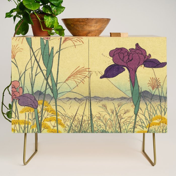 Hankjin Views - Nature Ukiyo Landscape in Green, Purple, Yellow & Orange Credenza Gallery Image 1