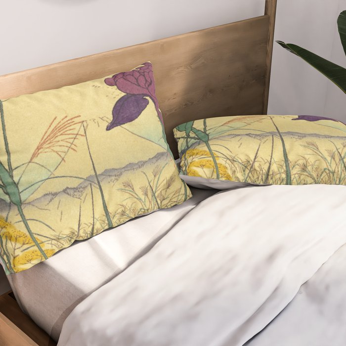 Hankjin Views - Nature Ukiyo Landscape in Green, Purple, Yellow & Orange Pillow Sham Gallery Image 2