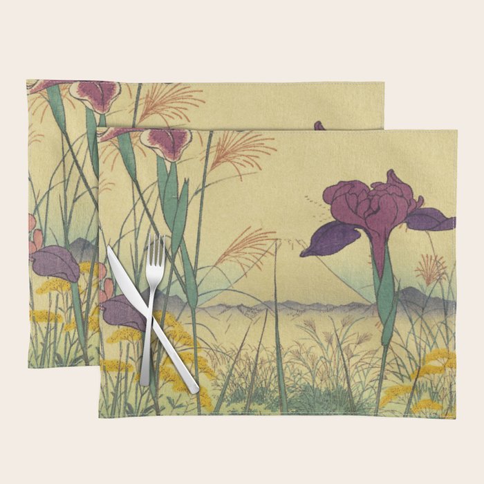 Hankjin Views - Nature Ukiyo Landscape in Green, Purple, Yellow & Orange Placemat Gallery Image 1