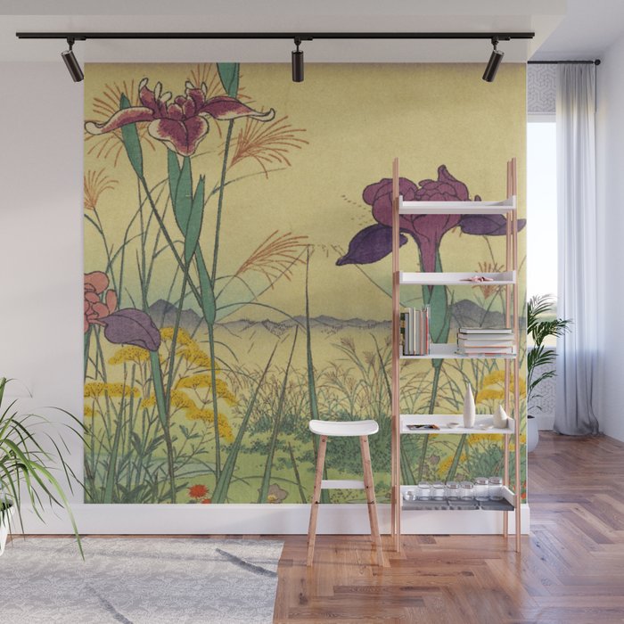 Hankjin Views - Nature Ukiyo Landscape in Green, Purple, Yellow & Orange Wall Mural Gallery Image 1