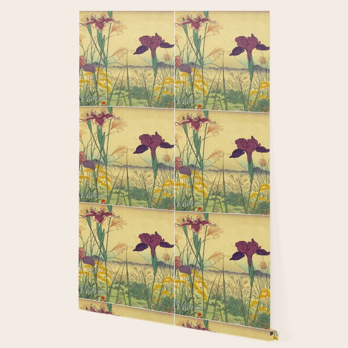 Hankjin Views - Nature Ukiyo Landscape in Green, Purple, Yellow & Orange Wallpaper Gallery Image 2