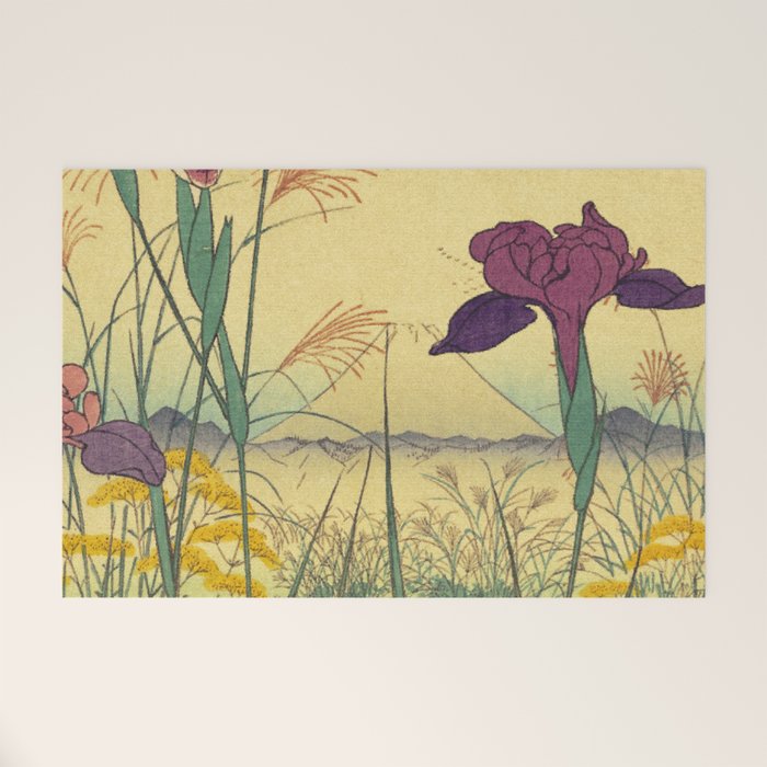 Hankjin Views - Nature Ukiyo Landscape in Green, Purple, Yellow & Orange Welcome Mat Gallery Image 1