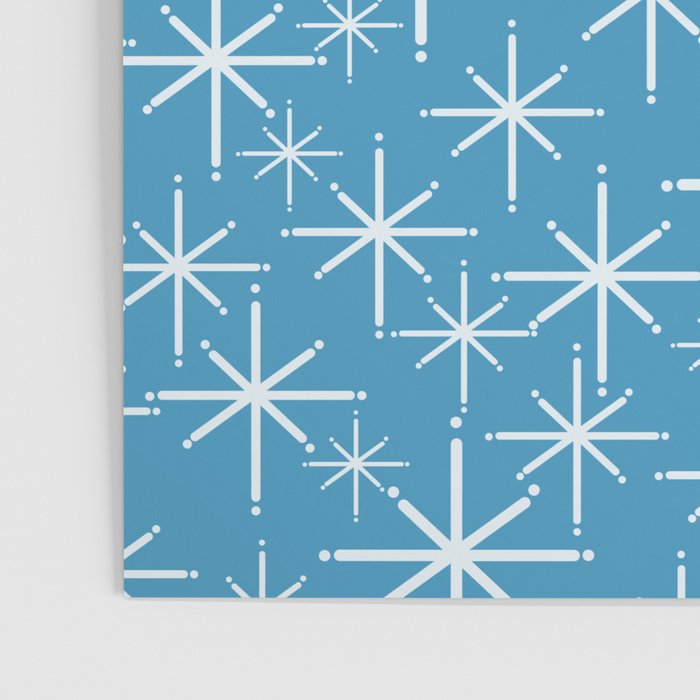 Mid Century Modern Twinkling Stars Retro Atomic Pattern in Middle Blue Poster Gallery Image 3